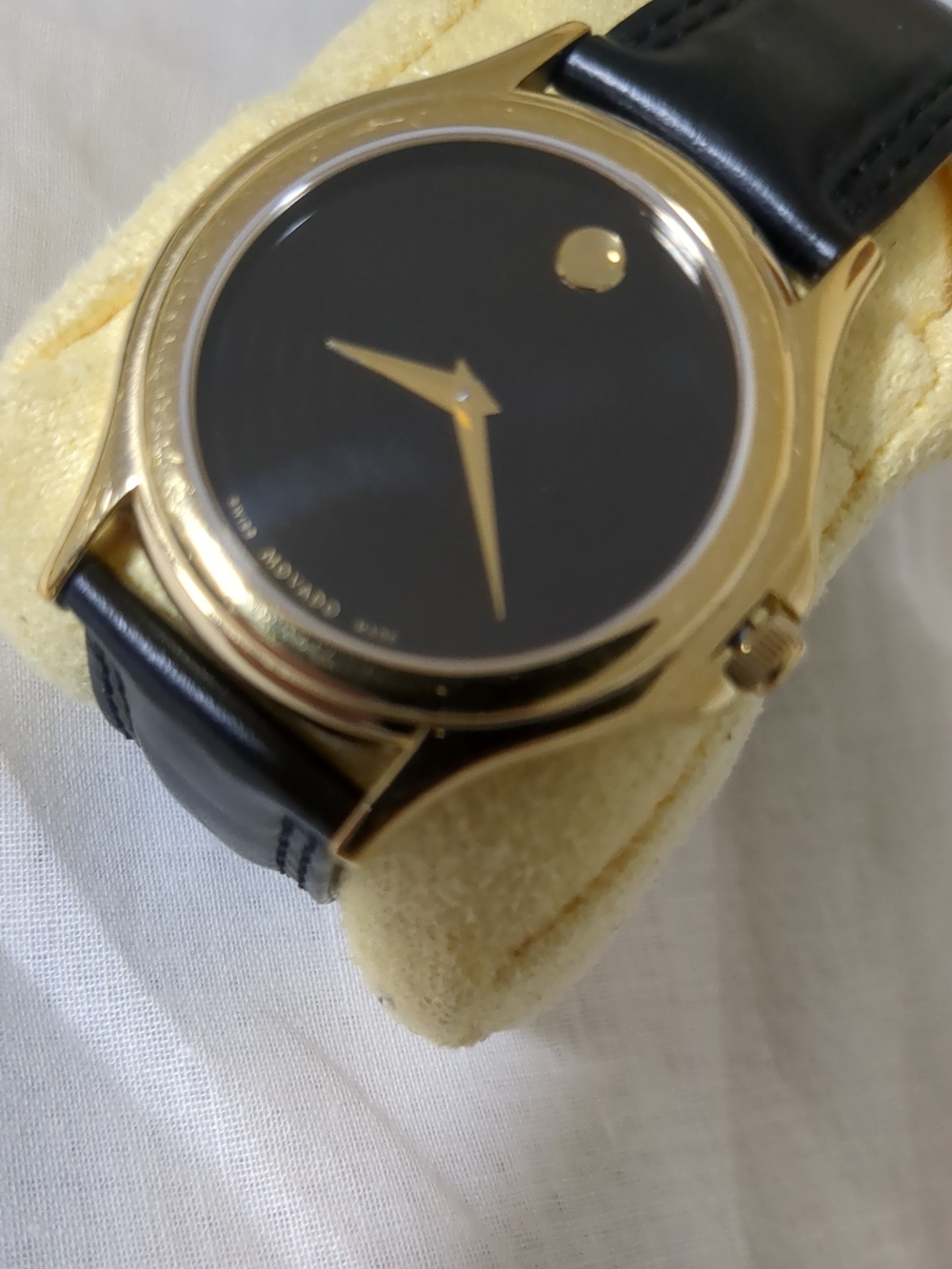 Movado Gold-Tone Museum Classic Black Dial Leather Strap Watch